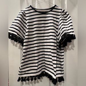 KATE SPADE: Broome St Stripe Flutter Sleeve Tassel Top